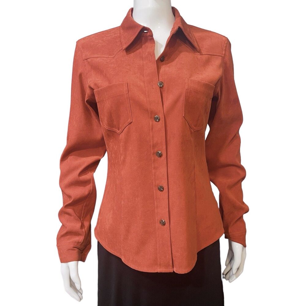 Womens Harold’s Faux Suede Shirt Jacket Button Front Long Sleeves Size 8 Medium